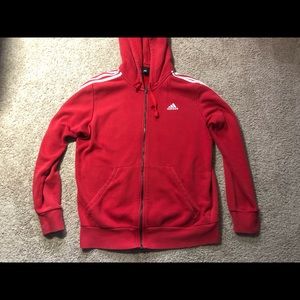 Adidas Sweater Adult size M Red White Full zip hoodie